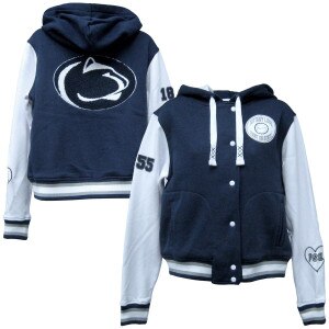 women's Penn State letterman jacket, navy body, white sleeves